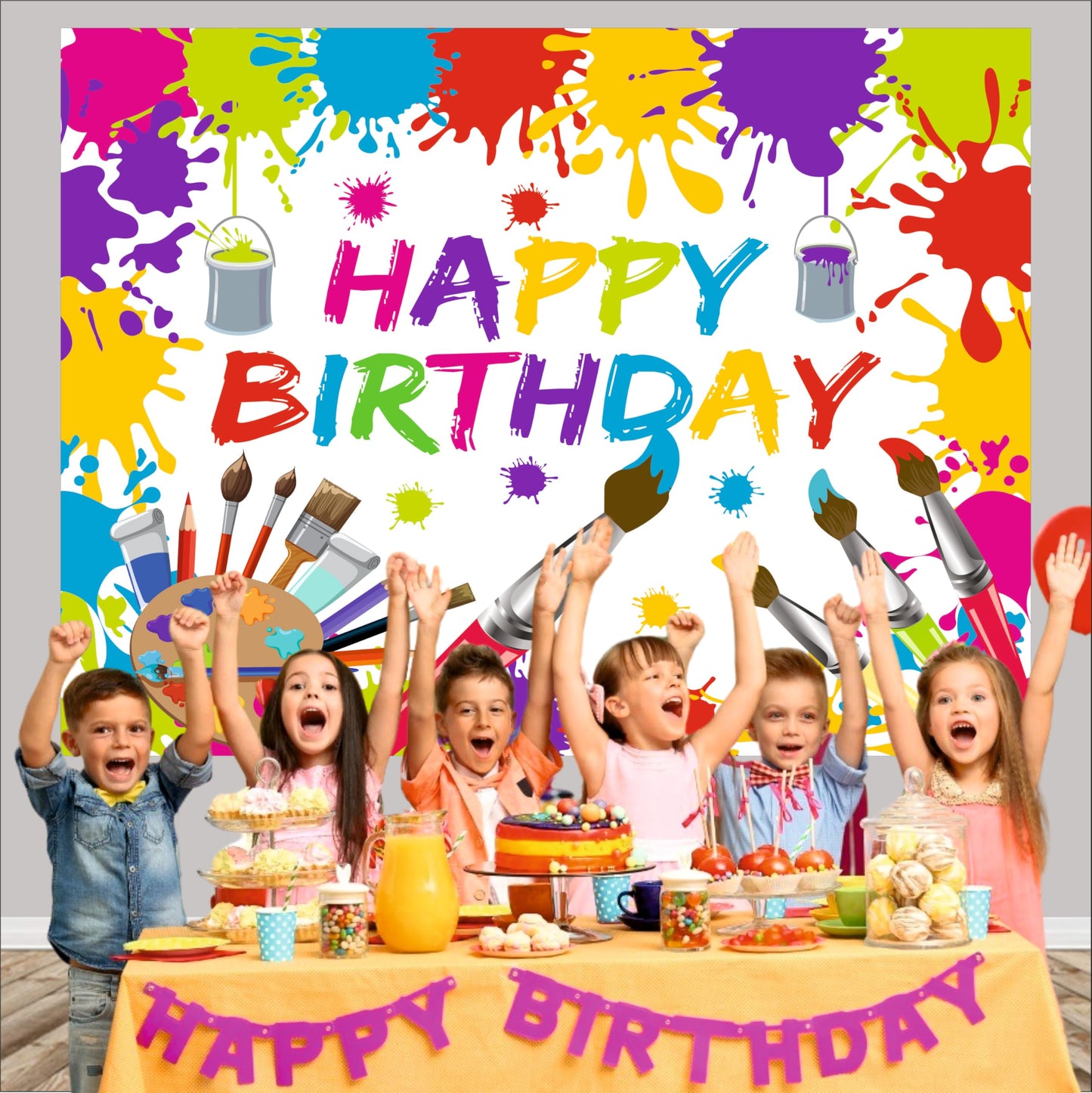 Art Attack Theme Birthday Backdrop for Kids