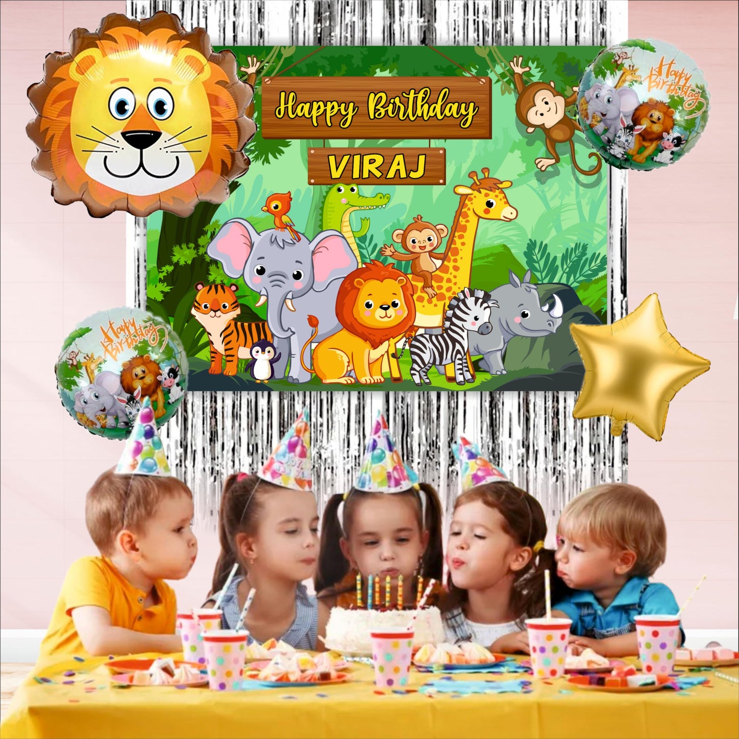 Jungle Birthday Backdrop Theme for Kids (Pack of 8)