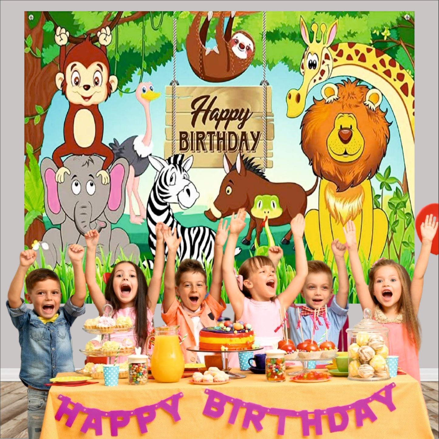 Jungle Theme Birthday Backdrop for Kids