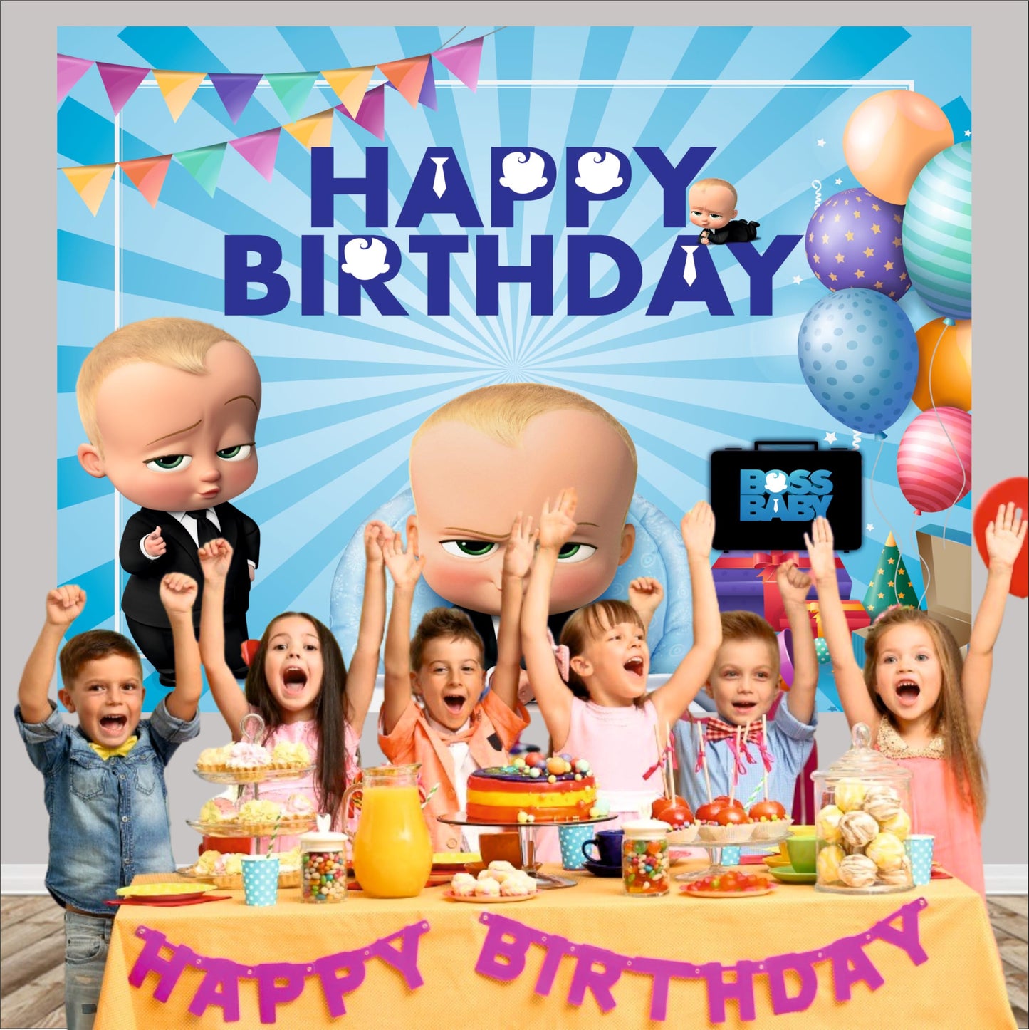 Boss Baby Boy Theme Birthday Backdrop for Kids