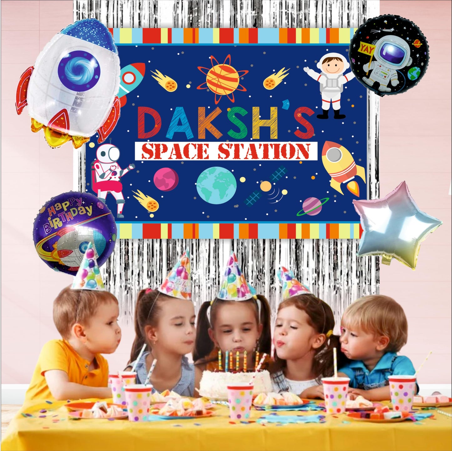 Space Customized Birthday Backdrop Theme for Kids (Pack of 8)