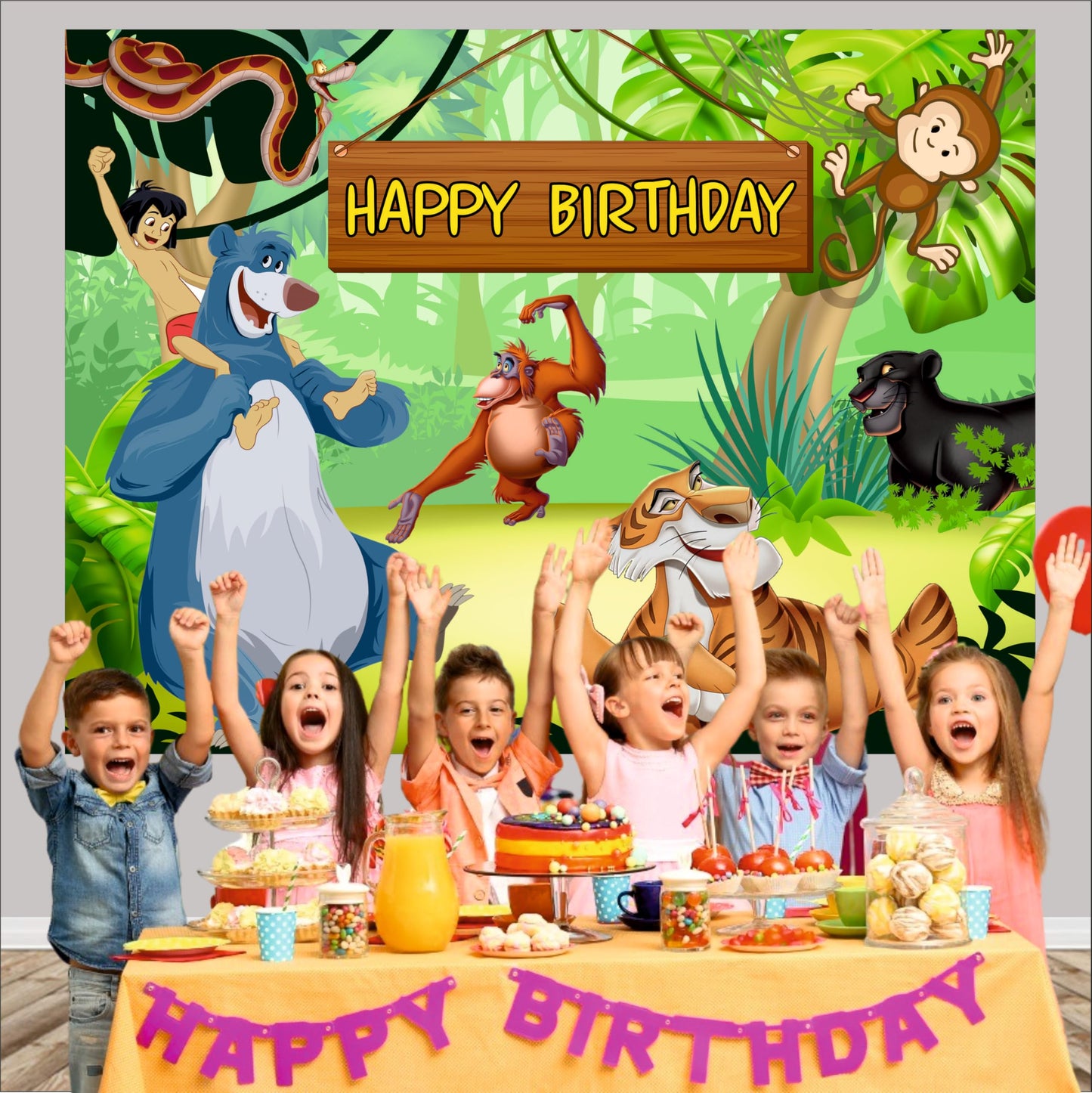 Jungle Book Birthday Theme Backdrop for Kids