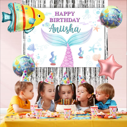 Mermaid Birthday Backdrop Theme for Kids (Pack of 8)