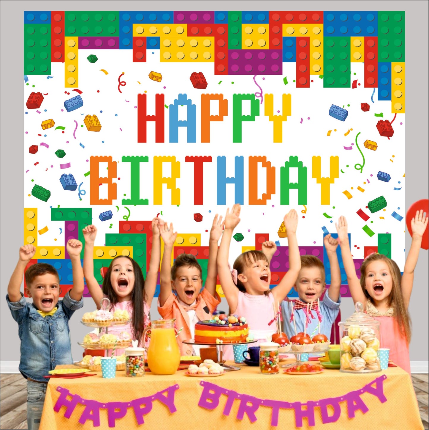 Building Blocks Theme Birthday Backdrop for Kids