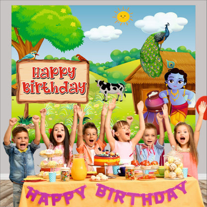Little Krishna Theme Birthday Backdrop for Kids