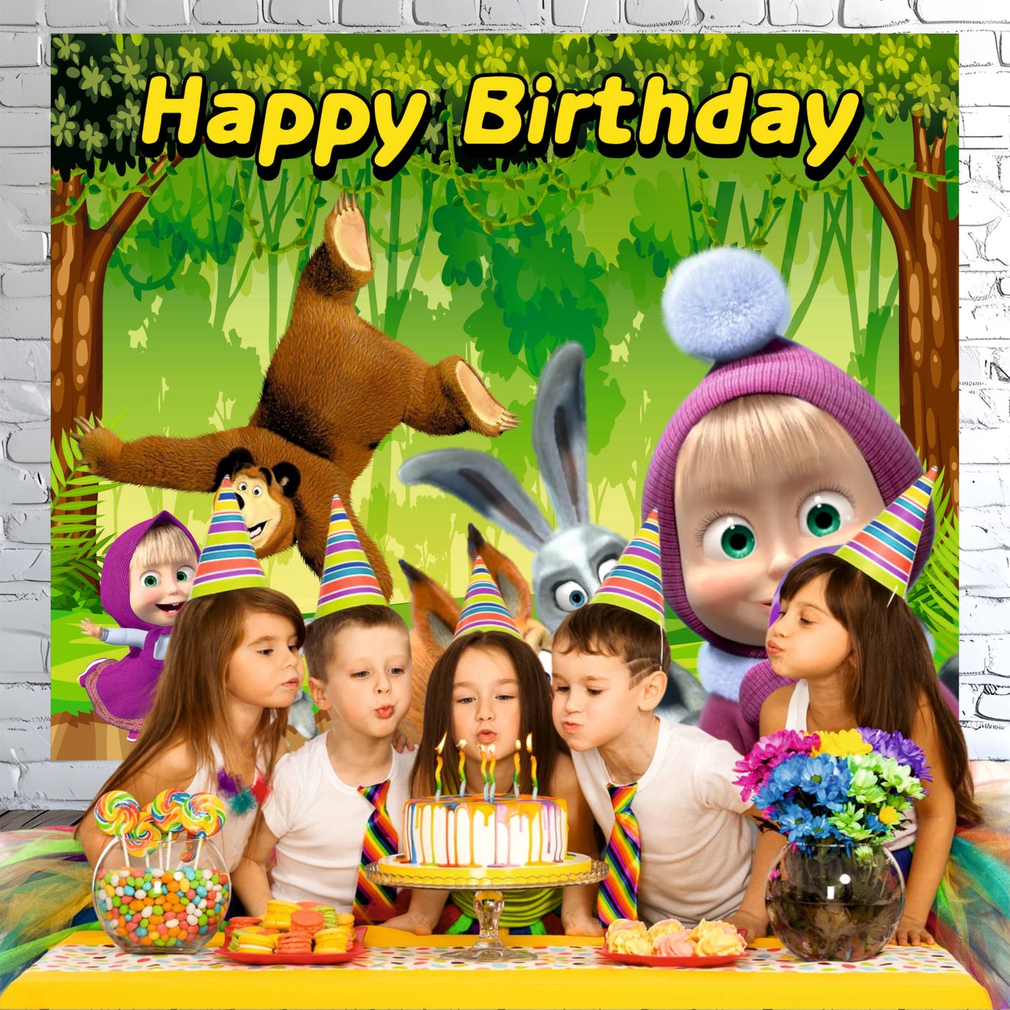 Masha Birthday Theme Birthday Backdrop for Kids