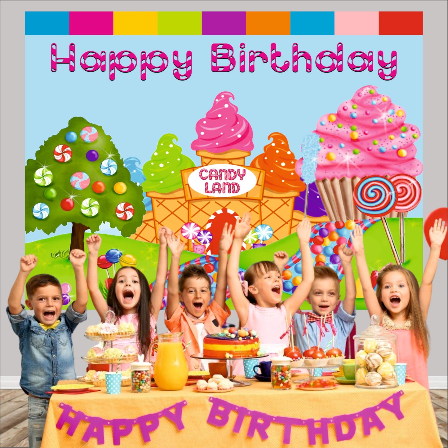 Candy Land Theme Birthday Backdrop for Kids