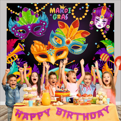 Masquerade Theme Birthday Backdrop for Kids