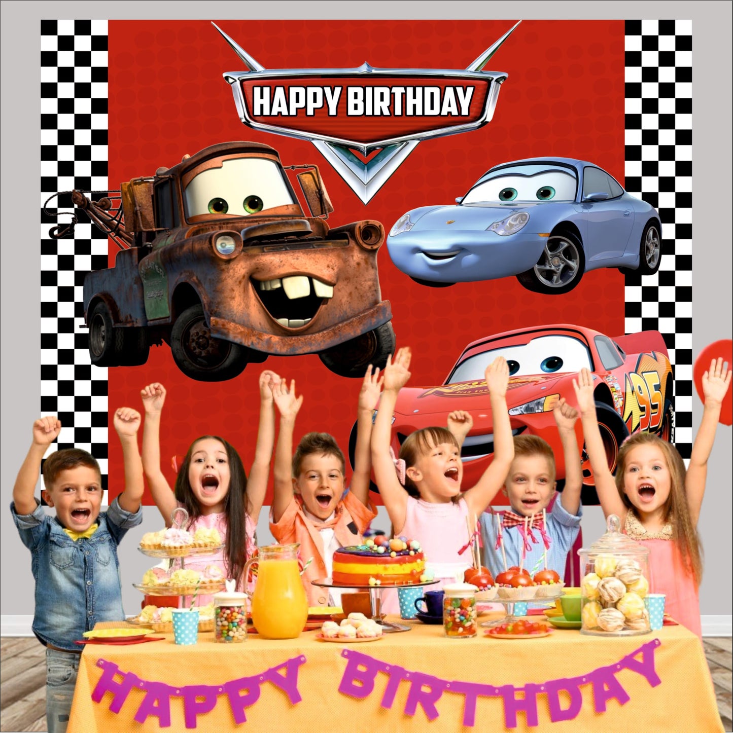 Cars Birthday Theme Backdrop for Kids