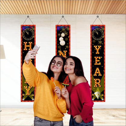 Happy New Year Backdrop Outdoor Yard Front Porch Hanging Sign Set