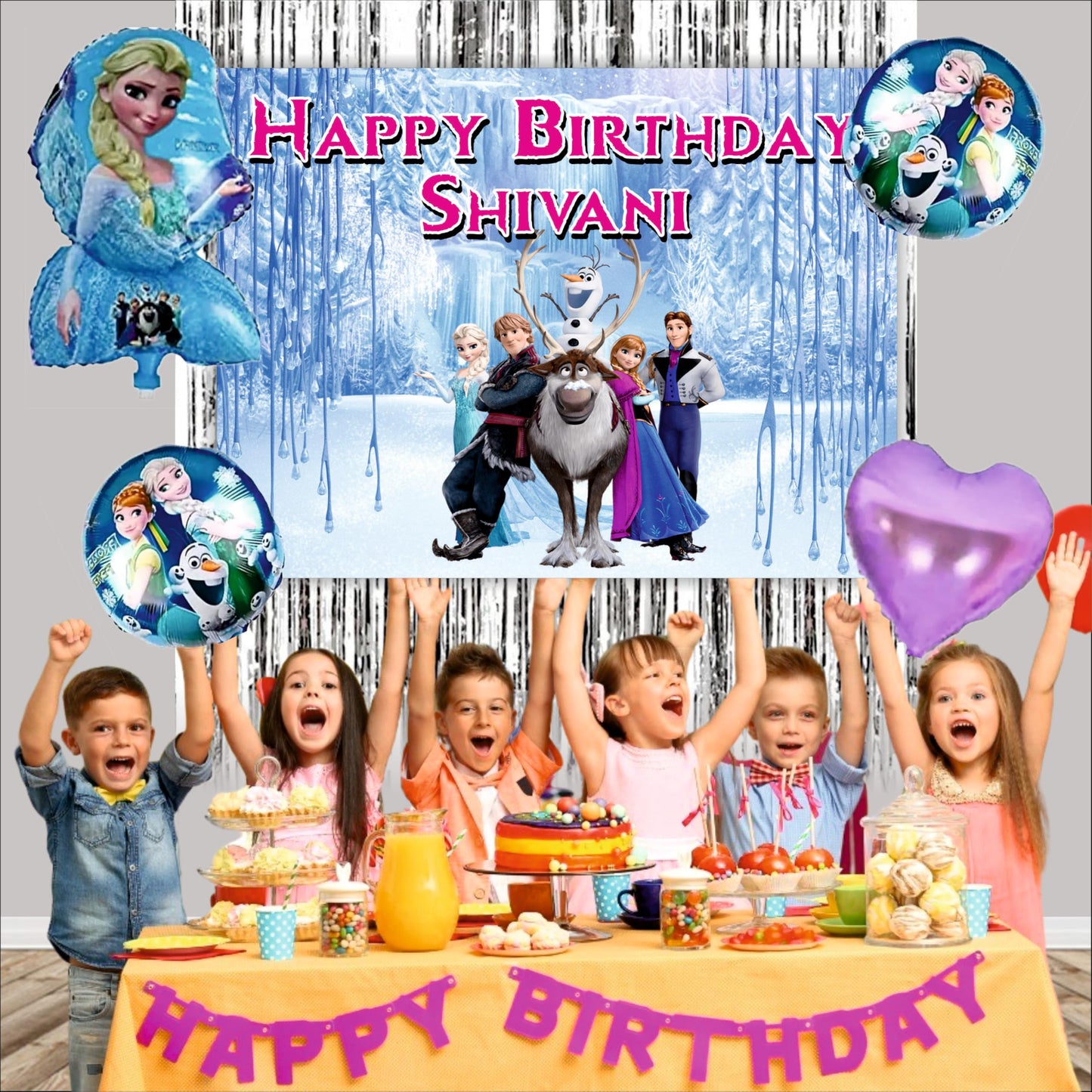 Frozen Birthday Backdrop Theme for Kids (Pack of 8)