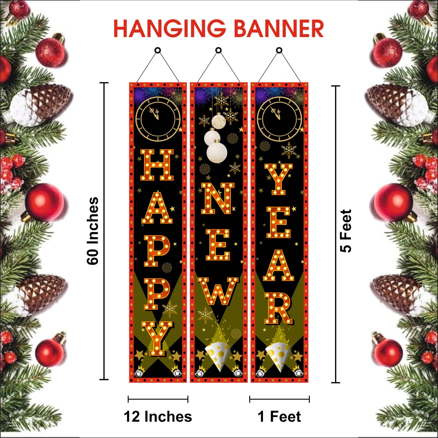 Happy New Year Backdrop Outdoor Yard Front Porch Hanging Sign Set