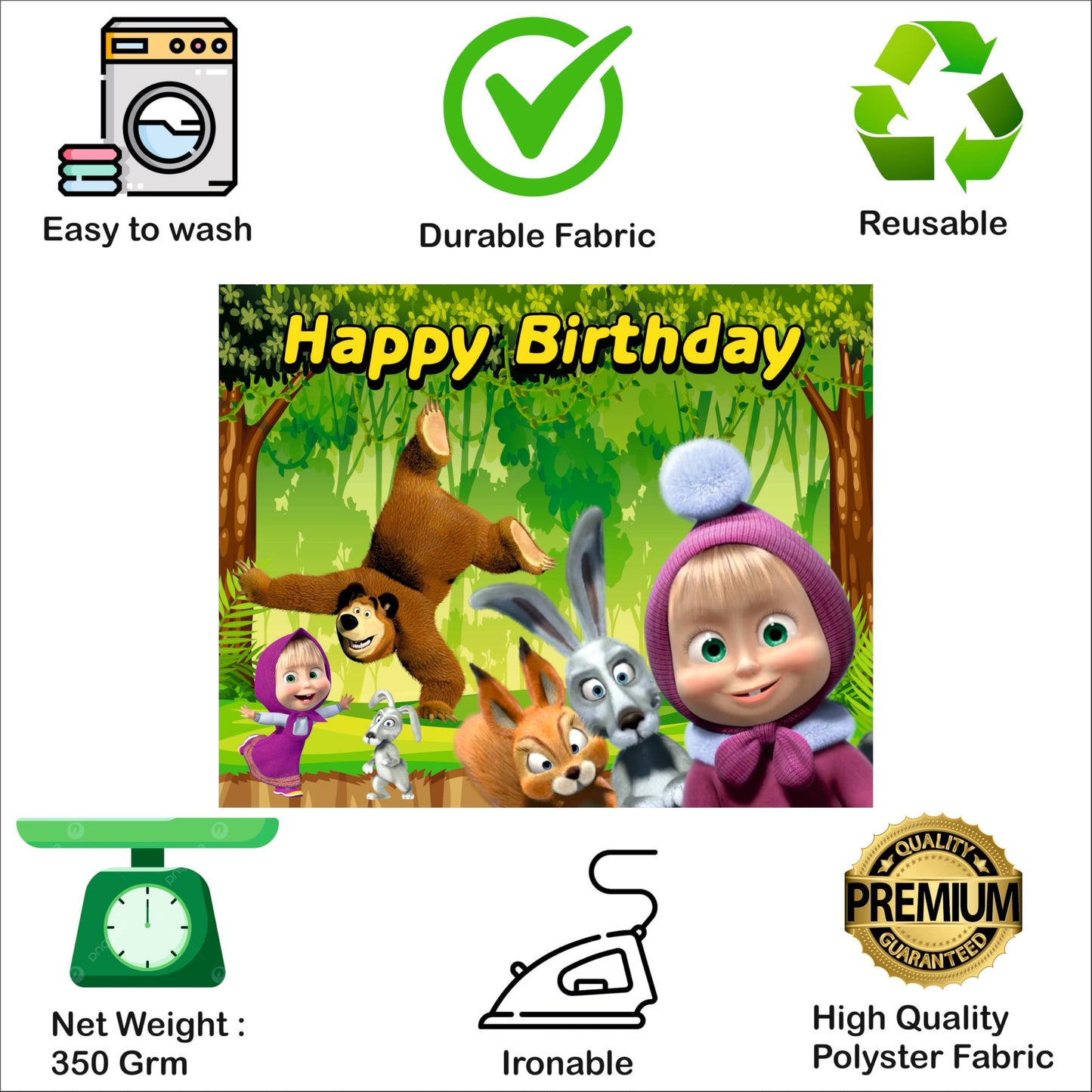 Masha Birthday Theme Birthday Backdrop for Kids